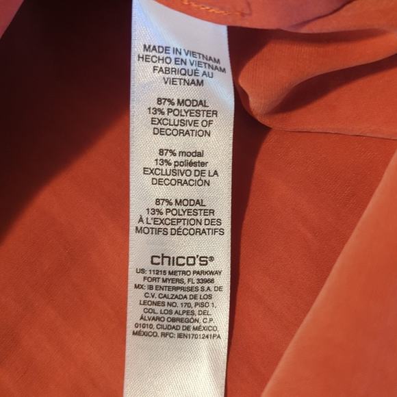 Chico's Burnt Orange Snap Front Blouse w/ Suede Like Trim Women's Sz 1 (Med.-8) - Picture 7 of 8